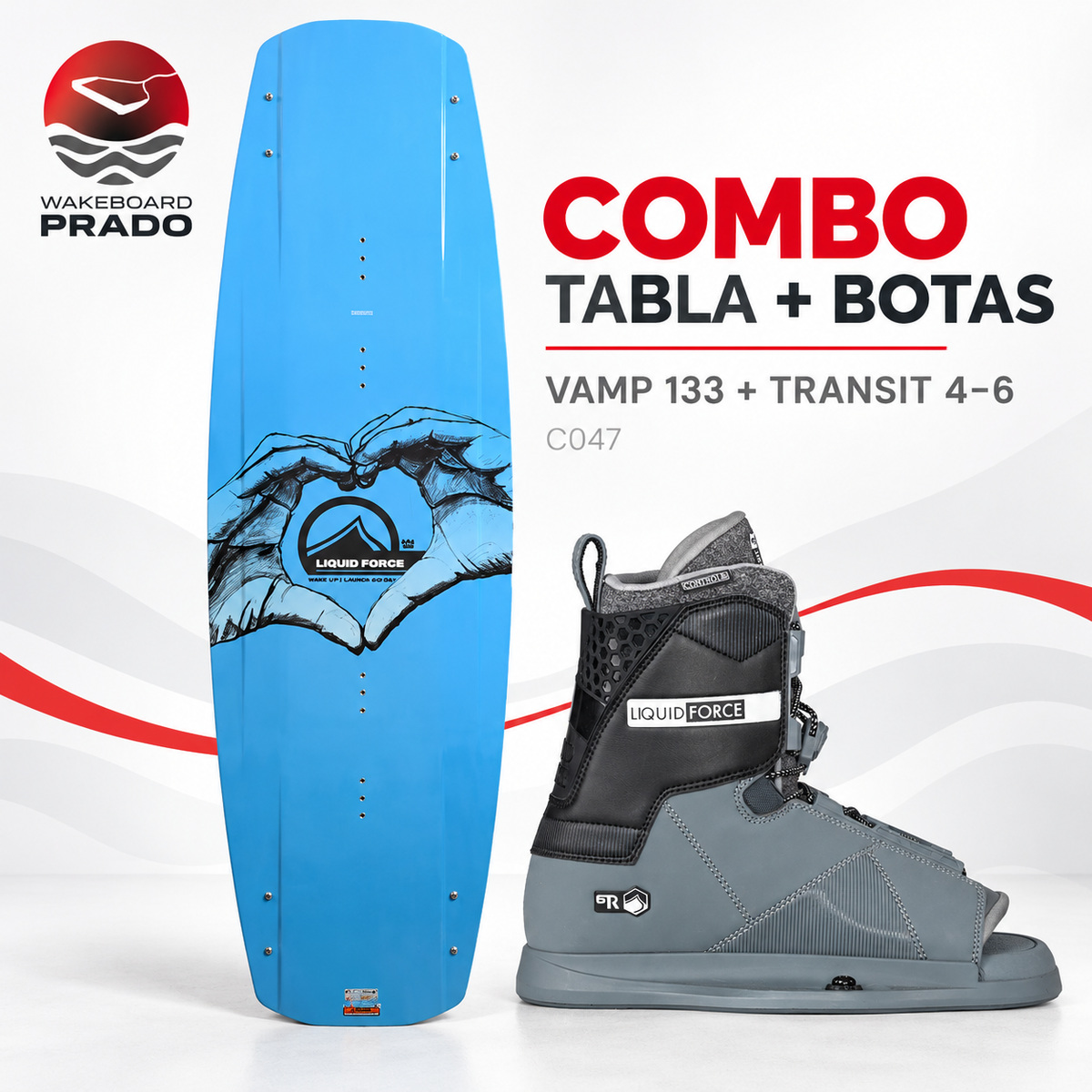 Combo de wakeboard Liquid Force Vamp 133 + botas Transit 4–6